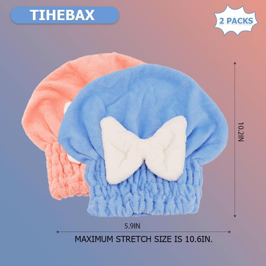 2Pcs Microfiber Hair Wrap Hair Drying Cap Hair Plopping Cap Towel Curly Hair Drying Towel Wrap for Women (Blue and Pink), Small