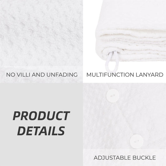 MaopaoBeauty Hair Towel Wrap for Women Long&Thick Hairs Head Wrap 1Pack Super Absorbent Hair Drying White Waffle Bath Towels for Curly Quick Dry Hair Drying Towels with Button