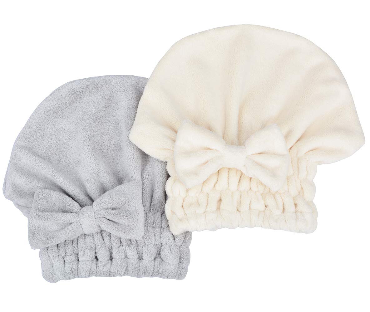 Microfiber Hair Drying Towels Head wrap with Bow-Knot Shower Cap Hair Turban hairWrap Bath Cap for Curly Short or Long & Wet Hair Gift for Women 2pack
