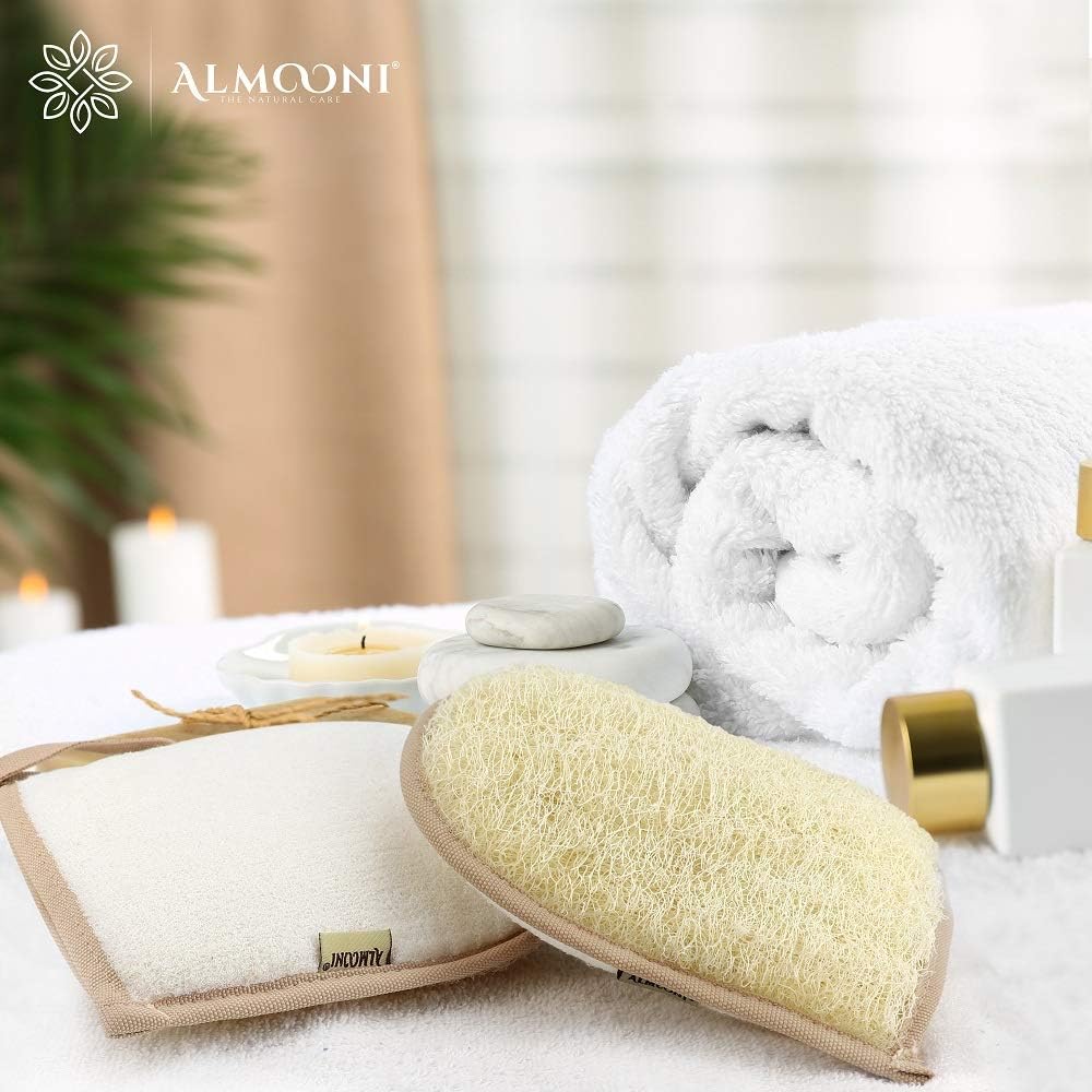 ALMOONI Exfoliating Sponge, Natural Shower Loofah for Men & Women, 2 Pack