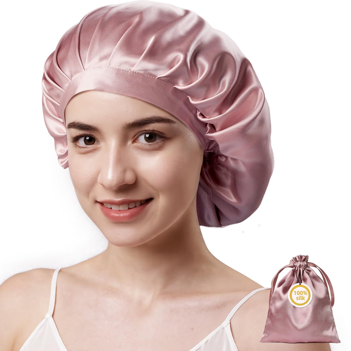 Kaome 100% Mulberry Silk Bonnet for Sleeping Women, Large Double Layer