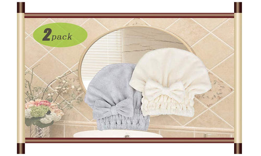 Microfiber Hair Drying Towels Head wrap with Bow-Knot Shower Cap Hair Turban hairWrap Bath Cap for Curly Long & Wet Hair Gift for Women
