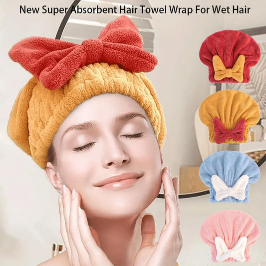New Super Absorbent Hair Towel Wrap for Wet Hair, Microfiber Super Absorbent Hair Towel Wrap, Soft Absorbent Quick Drying Cap with Bow-Knot, Make Your Hair Smoother and shinier (2Pcs-A)