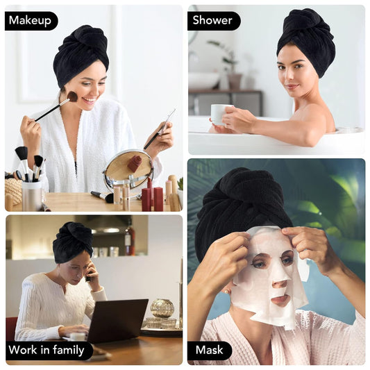 SINLAND Hair Drying Cap Hair Towel for Women 3 Pack Black