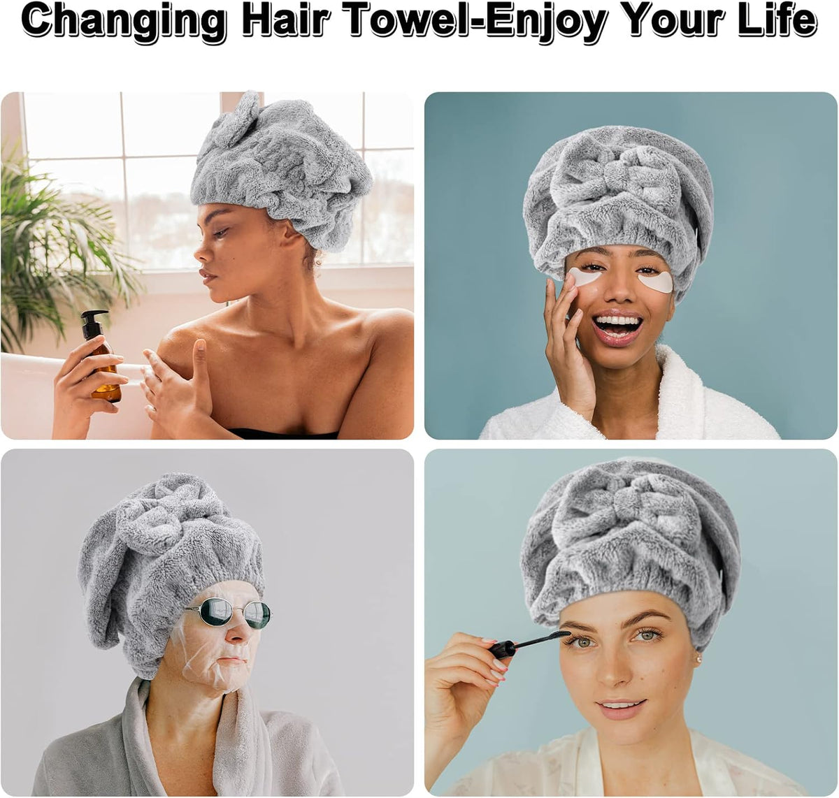 2 Pack Microfiber Hair Towel Cap, Quick Drying Cap