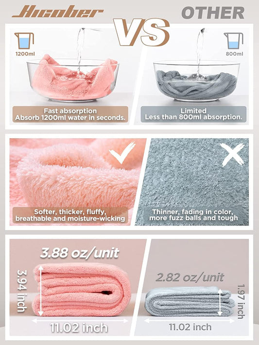 Hicober Microfiber Hair Towel Wrap for Women, Blue Grey Pink, 3-Pack