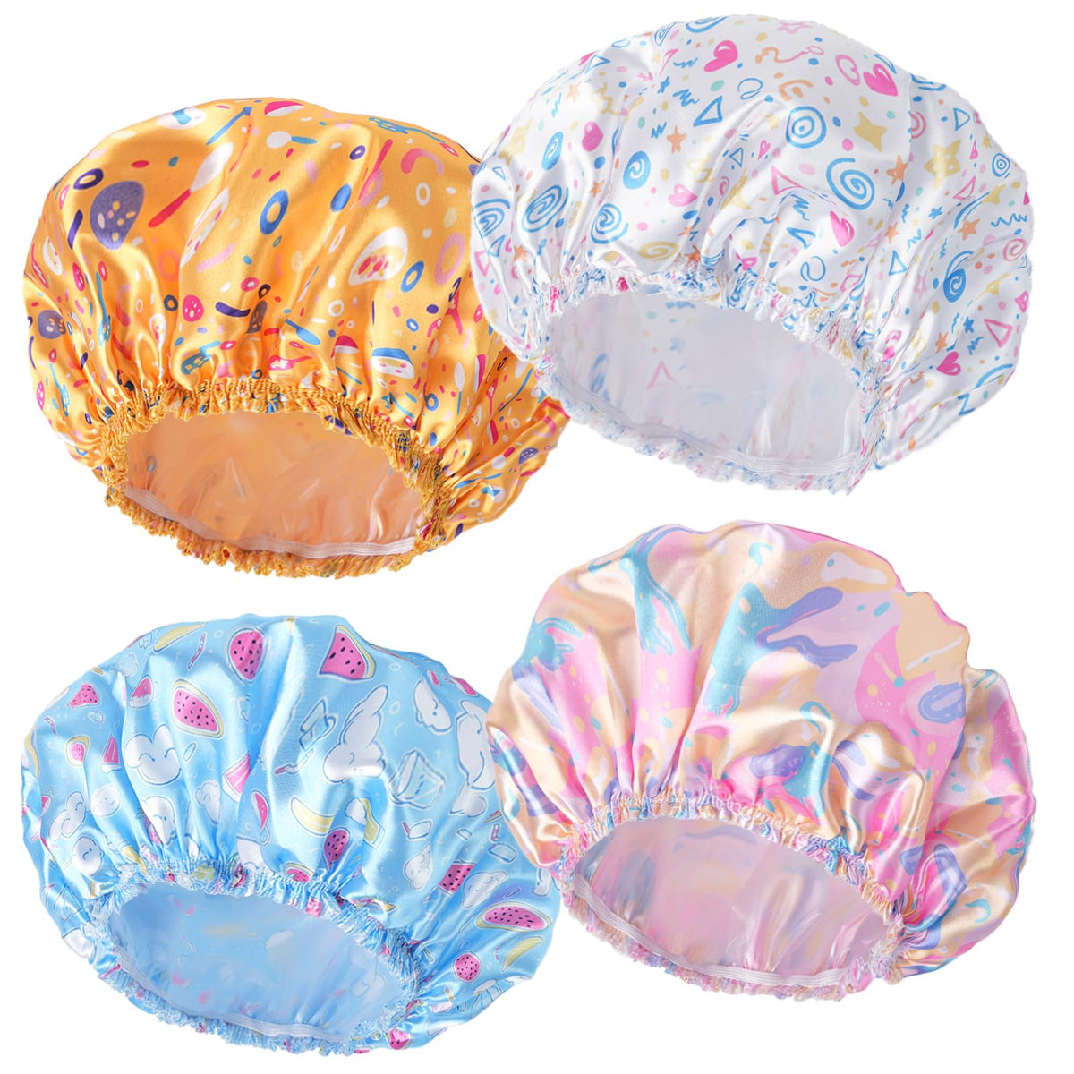 Shower Caps for Women, 4 PCS Reusable Waterproof Bath Cap