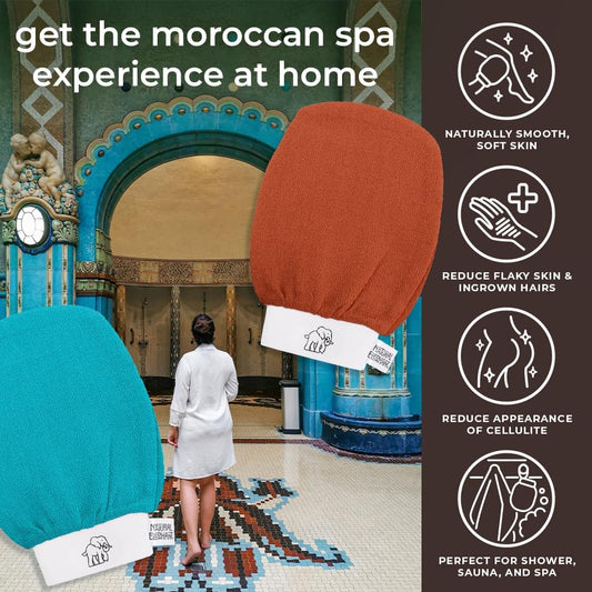 Natural Elephant Exfoliating Hammam Glove | Authentic Moroccan Kessa Body Scrub Mitt for Spa-Quality Skin Renewal | Pure Black Single