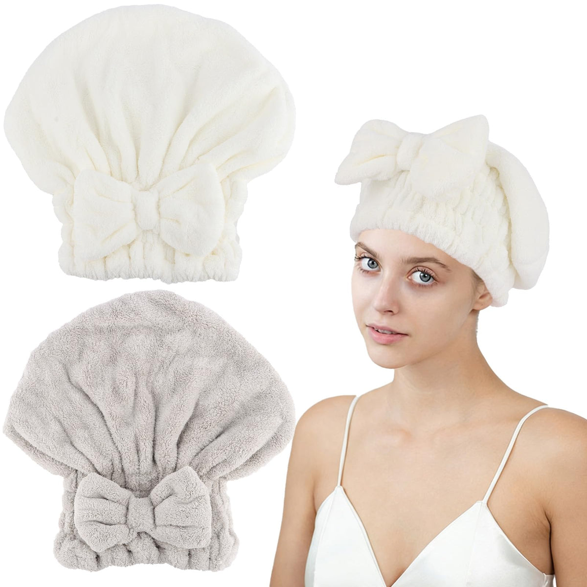 2PCS Microfiber Hair Drying Caps Hair Towel Cap
