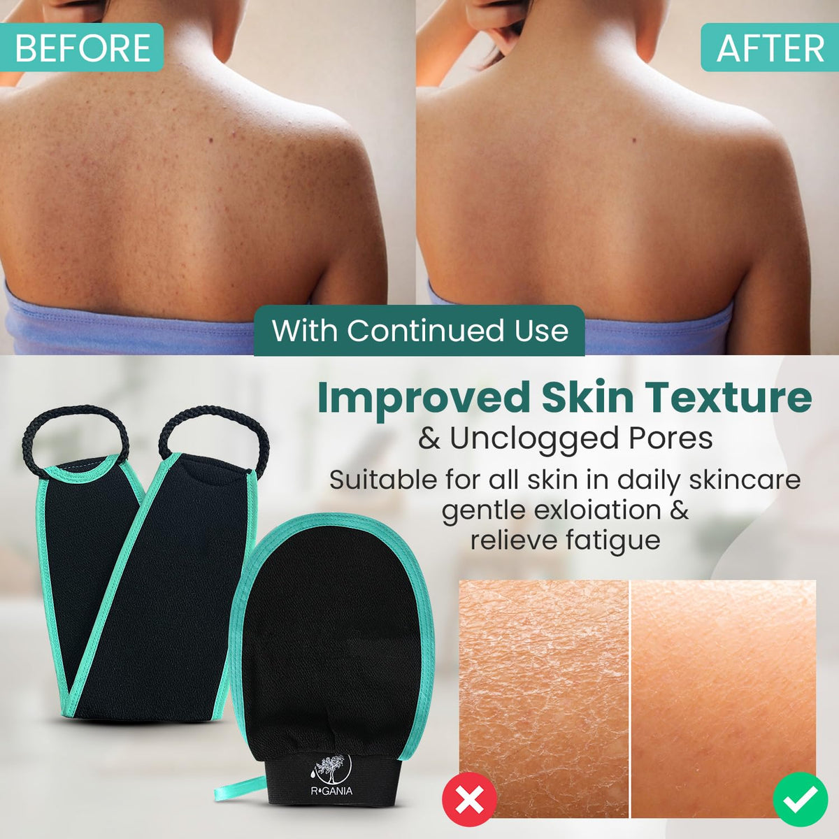 Deep Exfoliating Glove & Back Exfoliator 100% Viscose.