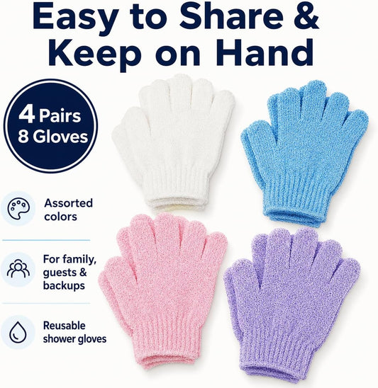 ATB 4 Pairs Exfoliating Gloves - Premium Body Scrub Wash Mitts for Bath, Shower & Self Tanner Prep - Luxury Spa Exfoliation Wash Gloves for Dead Skin Removal, Self-Tan Prep & Smooth Skin, Men & Women