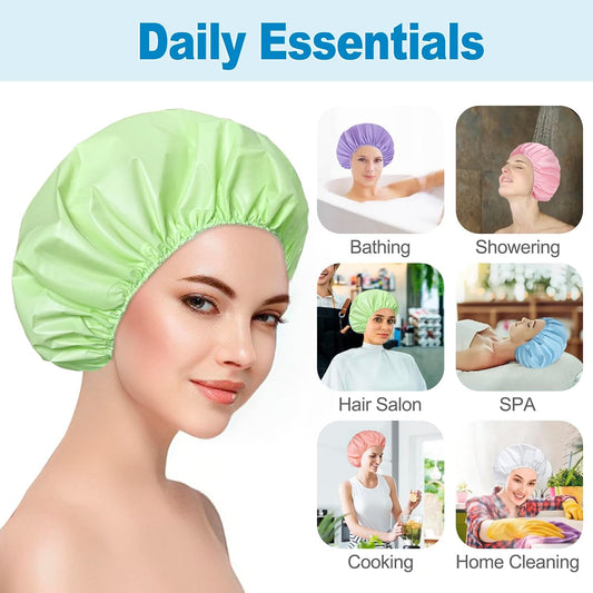6 PCS Shower Capsfor Women, Reusable Waterproof Bath Caps