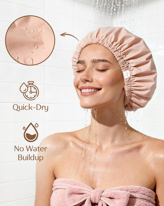 Yanibest Satin Lined Shower Cap, Shower Caps for Women Reusable Waterproof
