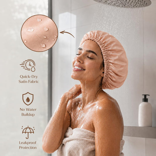Satin Lined Shower Cap,Shower Caps for Women Reusable Waterproof