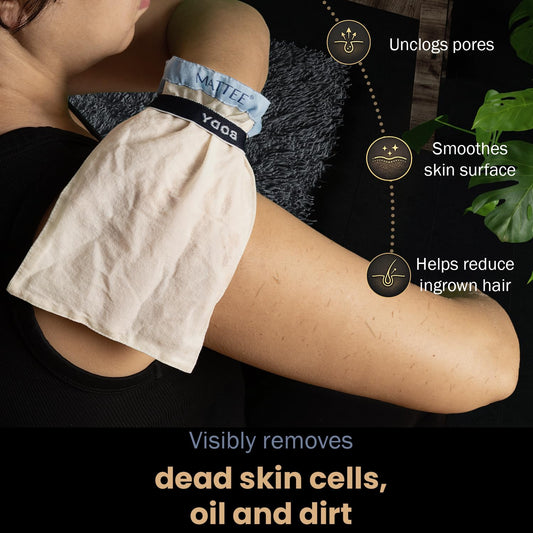 MATTEE Kessa Exfoliating Glove 2-Pack – Turkish Hammam Mitt for Dead Skin Removal, Smooth Skin & Self Tan Prep