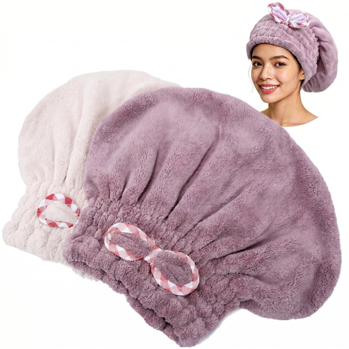 Hair Towels, 2 Pack, Purple and Khaki, 9.8 x 11.8 Inch