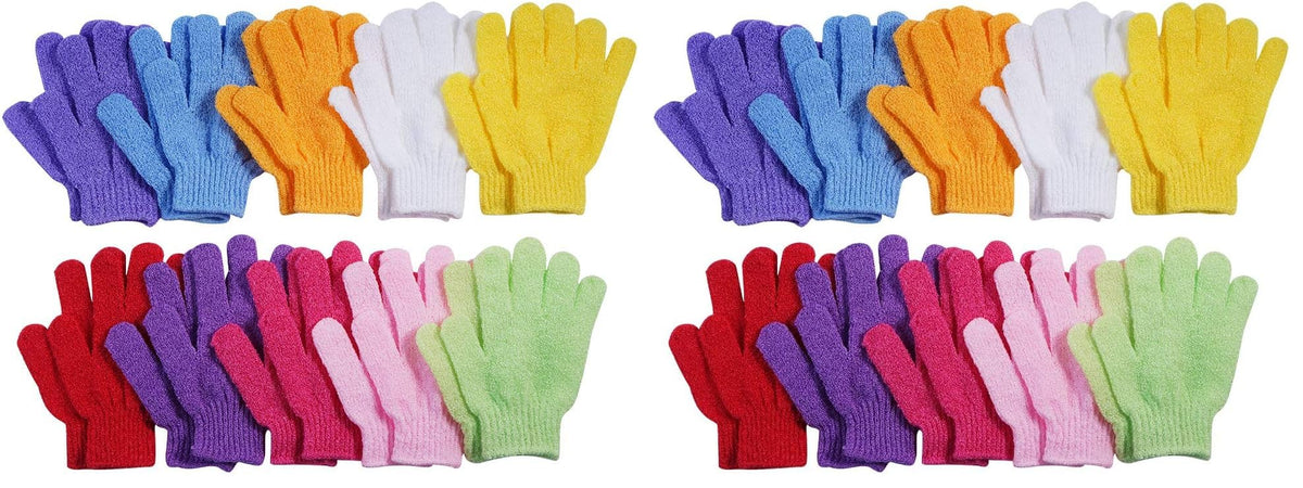 10 Pairs Exfoliating Gloves, 100% Nylon Double Sided 10 Colors