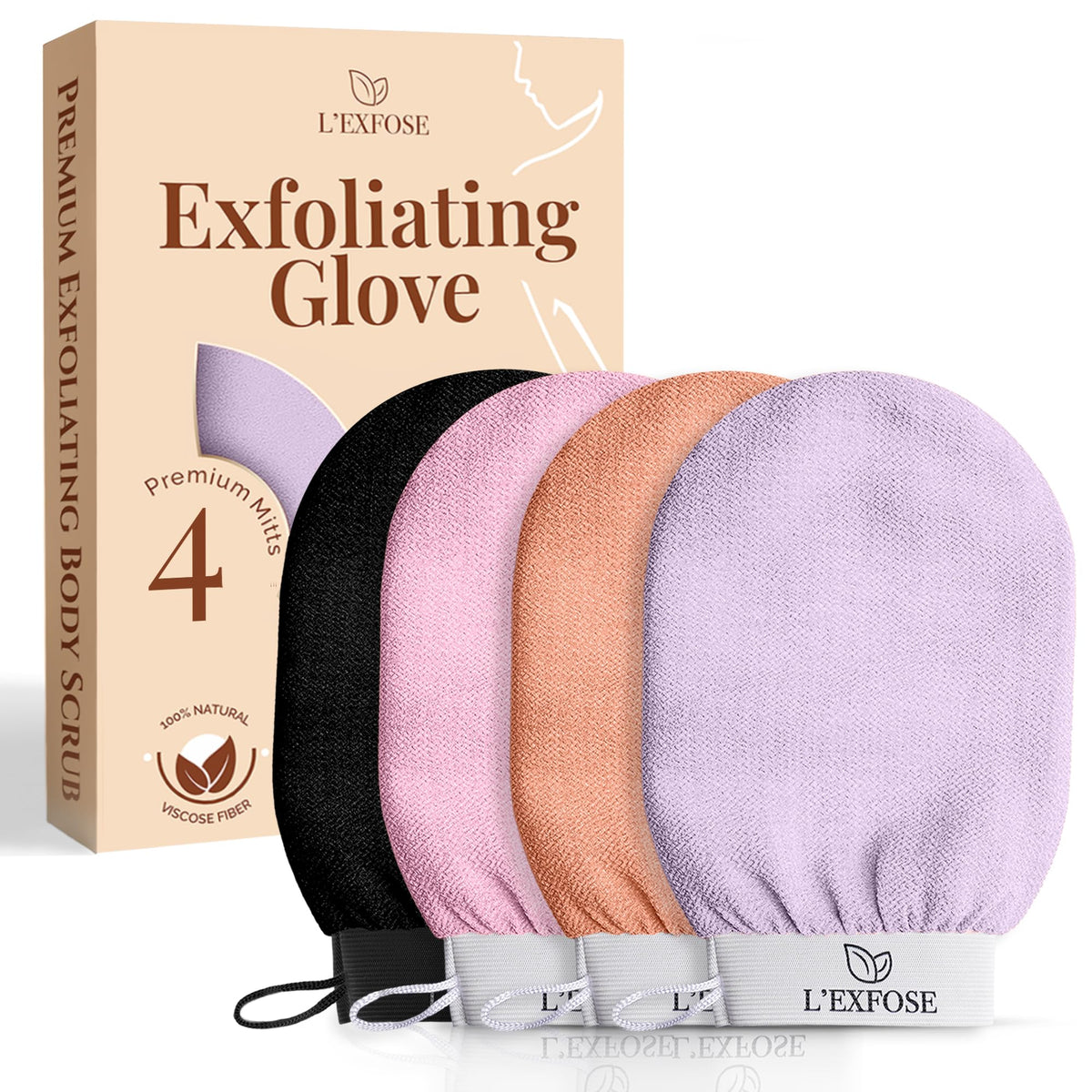 L’Exfose Kessa Hammam Deep Exfoliating Glove 2x – Korean Exfoliating Mitt for shower – Ideal for Dead Skin Remover, Keratosis Pilaris & Self-Tanning to Improve Skin Tone Made with 100% Natural Viscose