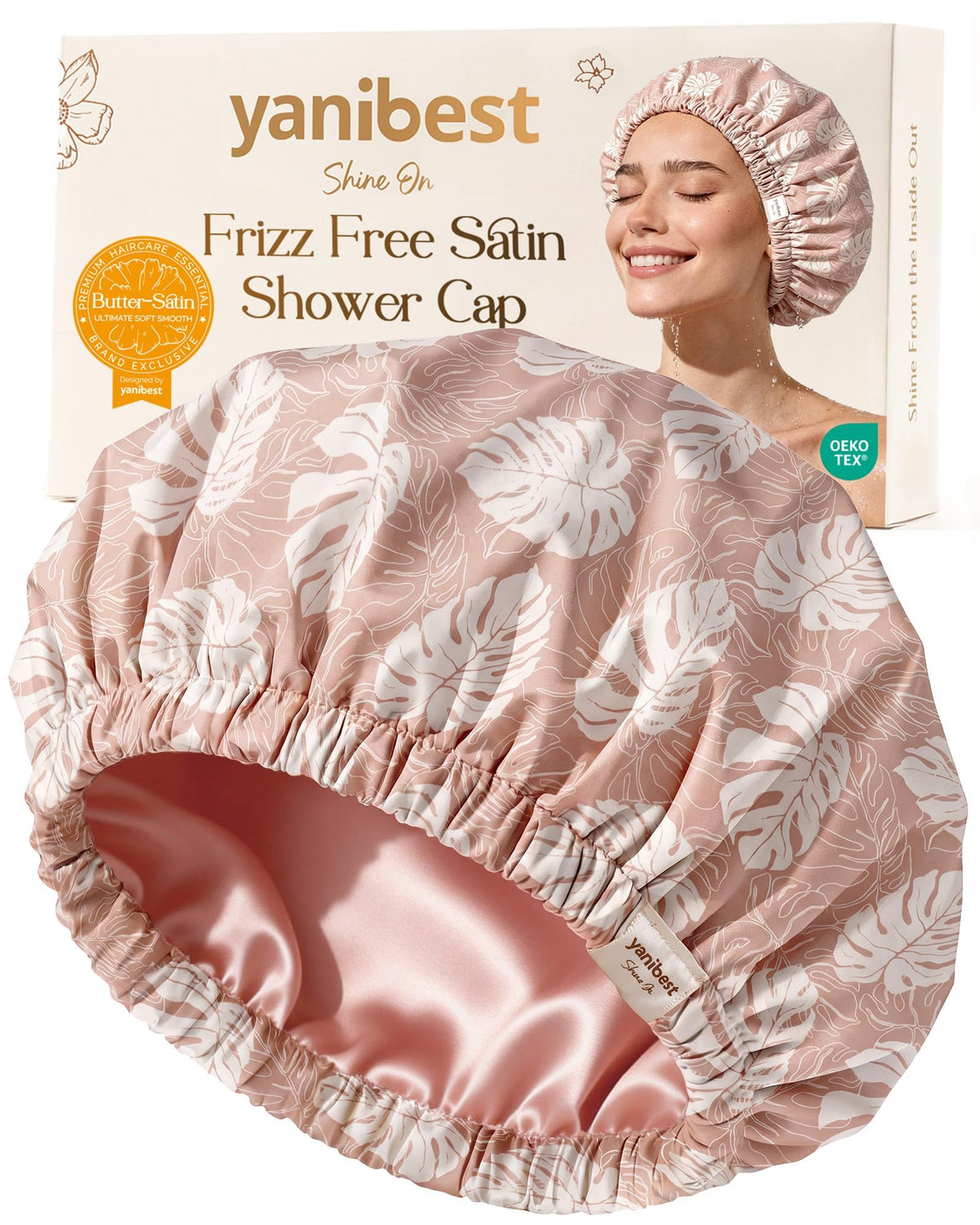 Yanibest Satin Lined Shower Cap, Shower Caps for Women Reusable Waterproof