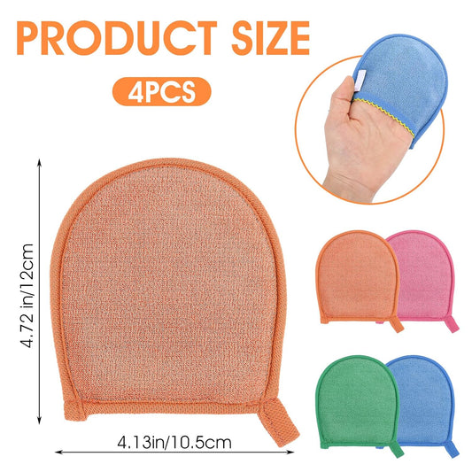 Ptwola 4 Pcs Exfoliating Facial Scrubber Mitt Face Cleanser Wash Mittens Exfoliator Deep Face Cleaning Polishing Gloves Body Skin Dead Dry Remover Pad Tool for Men Women Bath Shower Spa Skincare