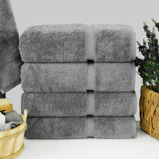 Chakir Turkish Linens 100% Cotton 4-Pack Bath Towels 27x54, Gray