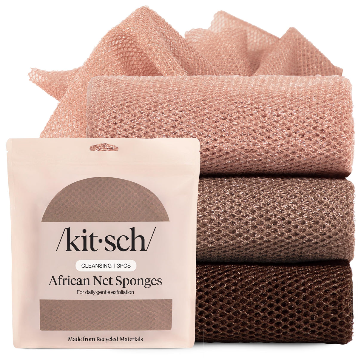 Kitsch African Net Sponge – Exfoliating Body Scrubber – Ocean Blue, 3 Pcs