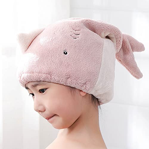 Hair Drying Towel for Kids Girls, Cute Cartoon Absorbent Quick Drying Bath Wrap Set for Bathing, Swimming Pool, Soft Microfiber Cap for Curly Long & Wet Hair, Yellow Towel