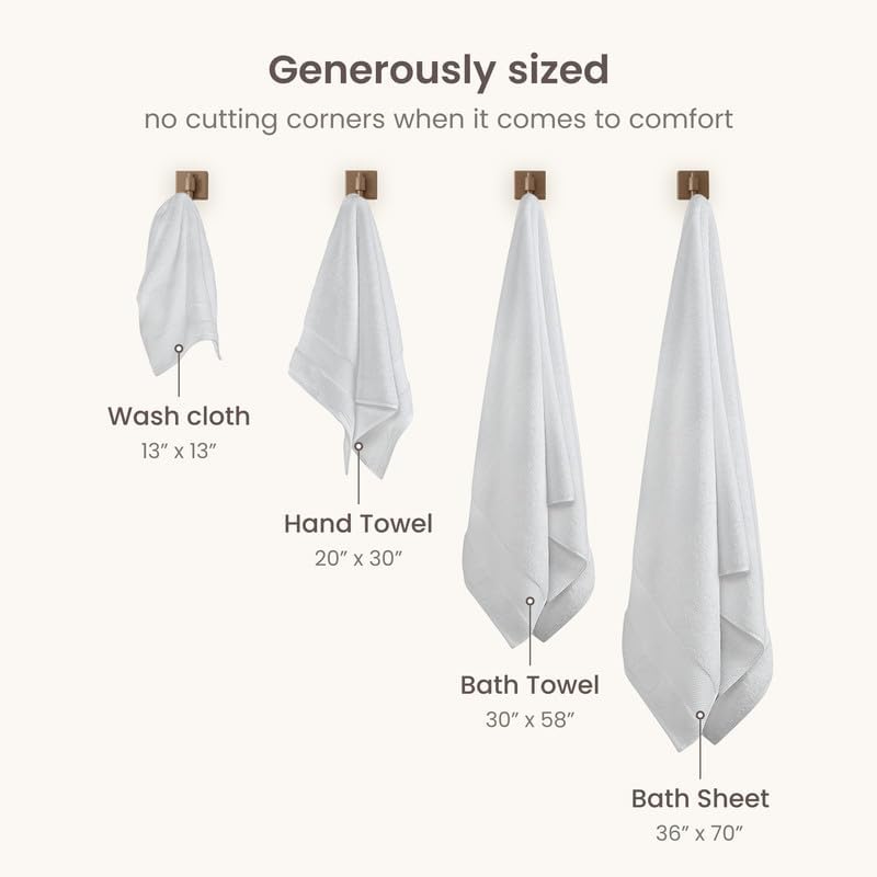 BIOWEAVES 100% Organic Cotton 700 GSM Plush Bath Towels 30" x 58" GOTS Certified - White, Pack of 2