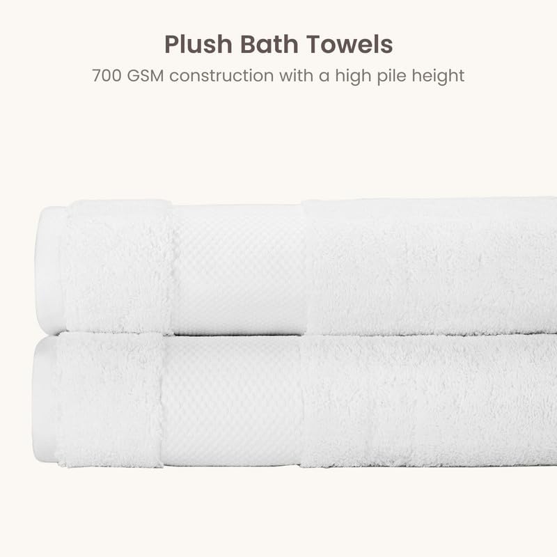 BIOWEAVES 100% Organic Cotton 700 GSM Plush Bath Towels 30" x 58" GOTS Certified - White, Pack of 2