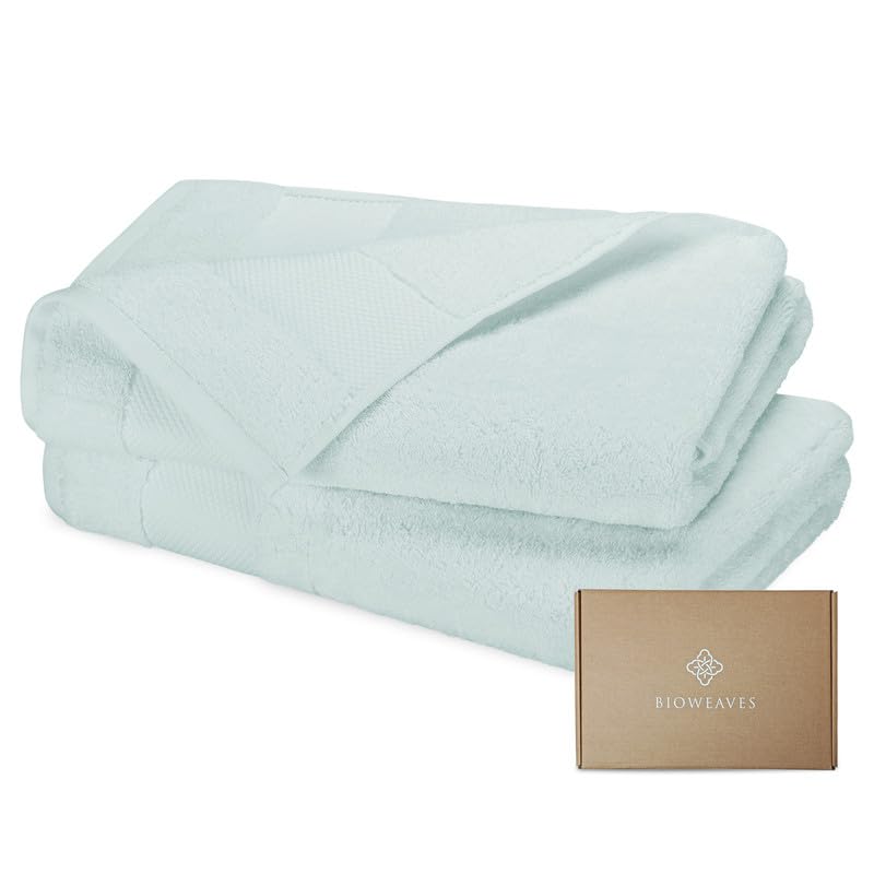 BIOWEAVES 100% Organic Cotton 700 GSM Plush Bath Towels 30" x 58" GOTS Certified - White, Pack of 2