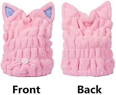 OrangeTag 2Pcs Ultra Absorbent Hair Quick Drying Towel Microfiber Hair Dry Wrap Turban Cute Kitty Ears Cap Bath Tool Hat for Women Girls
