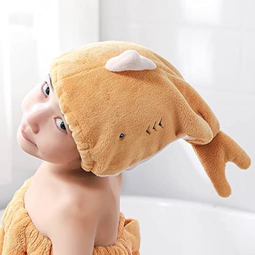 Hair Drying Towel for Kids Girls, Cute Cartoon Absorbent Quick Drying Bath Wrap Set for Bathing, Swimming Pool, Soft Microfiber Cap for Curly Long & Wet Hair, Yellow Towel