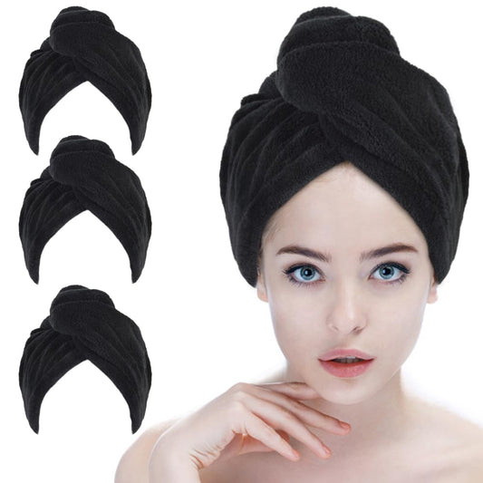 SINLAND Hair Drying Cap Hair Towel for Women 3 Pack Black