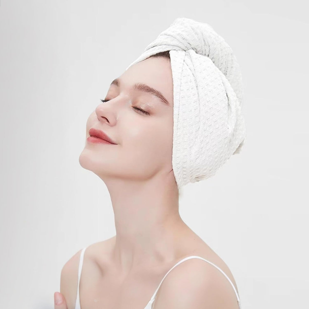 MaopaoBeauty Hair Towel Wrap for Women Long&Thick Hairs Head Wrap 1Pack Super Absorbent Hair Drying White Waffle Bath Towels for Curly Quick Dry Hair Drying Towels with Button