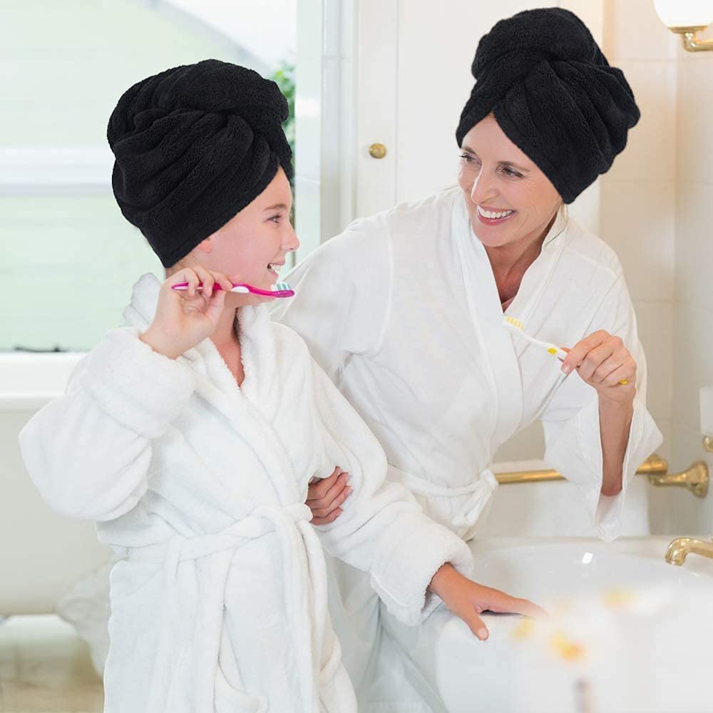 SINLAND Hair Drying Cap Hair Towel for Women 3 Pack Black