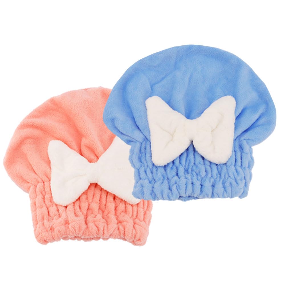 2Pcs Microfiber Hair Wrap Hair Drying Cap Hair Plopping Cap Towel Curly Hair Drying Towel Wrap for Women (Blue and Pink), Small