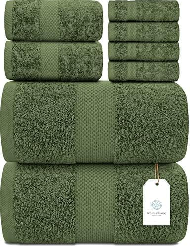 White Classic Luxury Light Blue Bath Towel Set of 8-100% Turkish Cotton