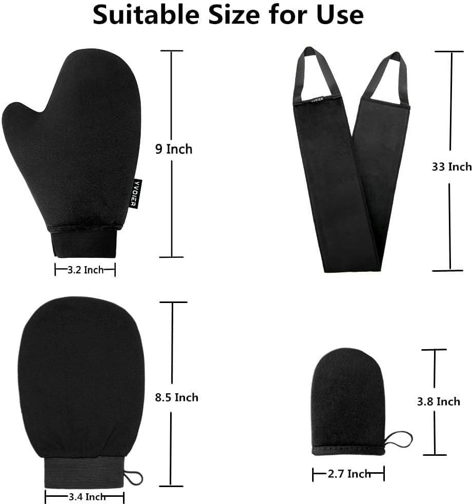 Yvoier Self Tanning Mitt Applicator Kit 4 in 1 Self Applicator Set with Exfoliating Glove,Tan Mitt Applicator, Tanning Back Lotion Applicators for Your Back,Face Mitt for Tanning Lotion, Spray, Mousse