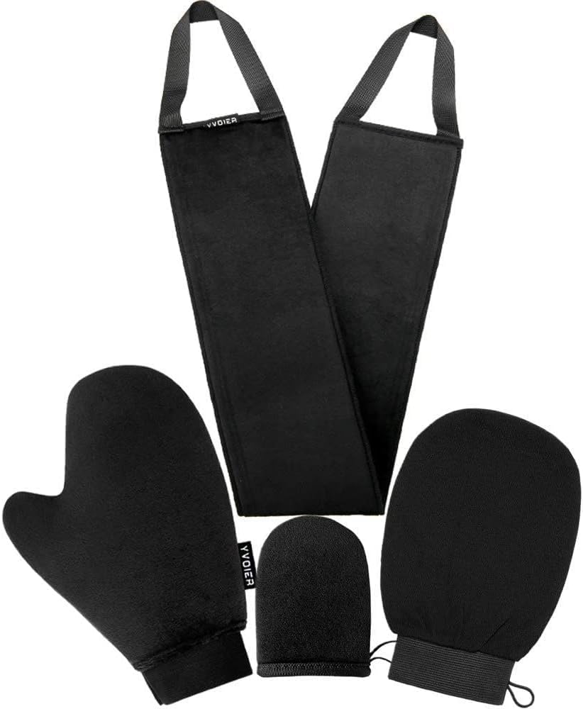Yvoier Self Tanning Mitt Applicator Kit 4 in 1 Self Applicator Set with Exfoliating Glove,Tan Mitt Applicator, Tanning Back Lotion Applicators for Your Back,Face Mitt for Tanning Lotion, Spray, Mousse