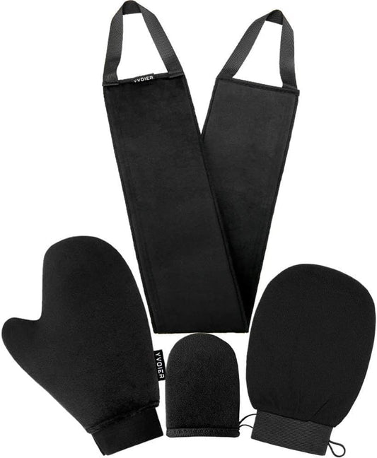 Yvoier Self Tanning Mitt Applicator Kit 4 in 1 Self Applicator Set with Exfoliating Glove,Tan Mitt Applicator, Tanning Back Lotion Applicators for Your Back,Face Mitt for Tanning Lotion, Spray, Mousse