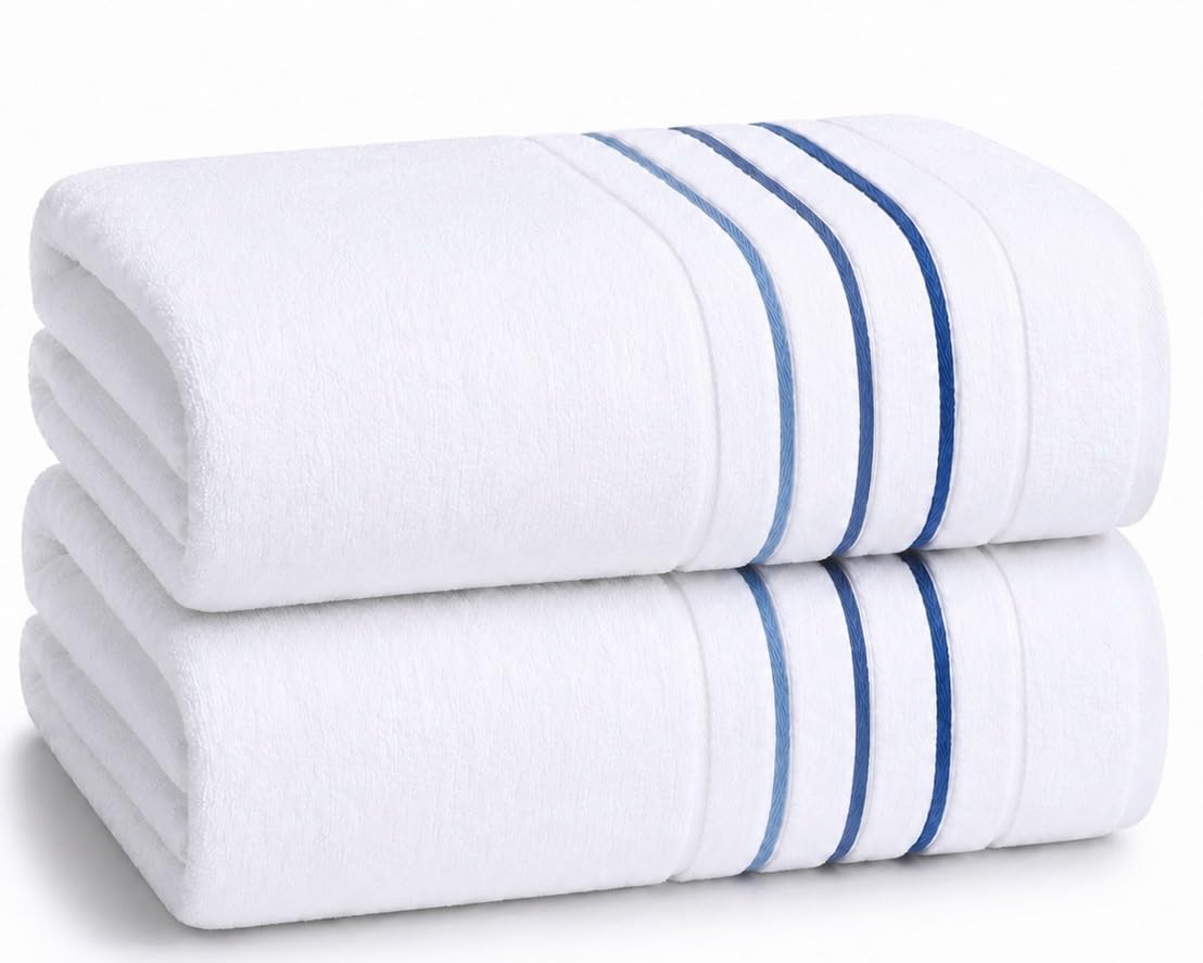 Bath Towels Set for Bathroom – Luxury 6-Piece Cotton Towels, Soft Absorbent & Quick Dry, 600 GSM Bath Towels for Bathroom, Hotel Spa Quality (White/Grey, 6- Bath Towel Set)