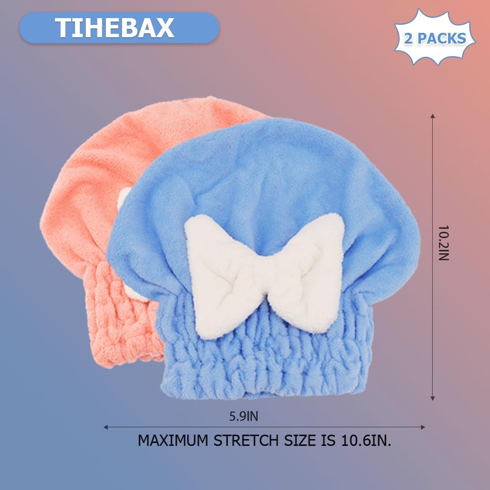 2Pcs Microfiber Hair Wrap Hair Drying Cap Hair Plopping Cap Towel Curly Hair Drying Towel Wrap for Women (Blue and Pink), Small
