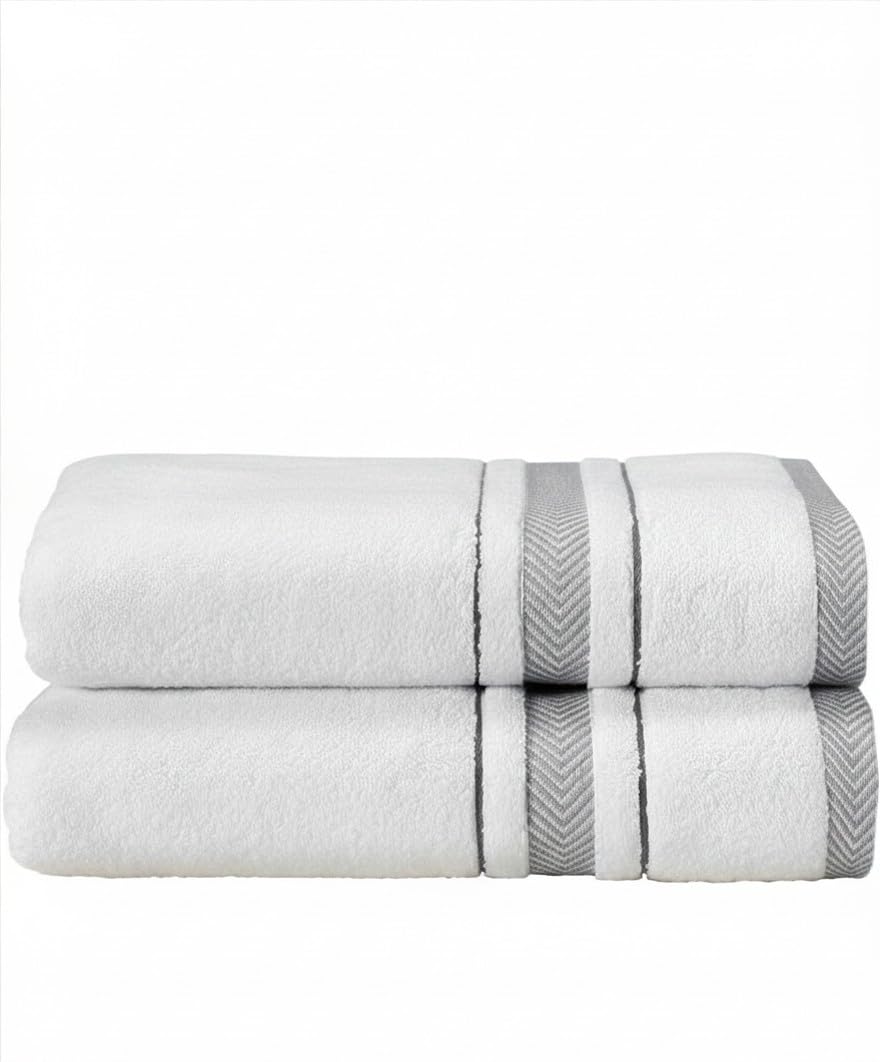 Bath Towels Set for Bathroom – Luxury 6-Piece Cotton Towels, Soft Absorbent & Quick Dry, 600 GSM Bath Towels for Bathroom, Hotel Spa Quality (White/Grey, 6- Bath Towel Set)