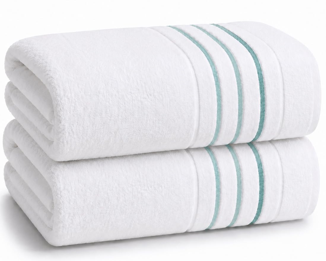 Bath Towels Set for Bathroom – Luxury 6-Piece Cotton Towels, Soft Absorbent & Quick Dry, 600 GSM Bath Towels for Bathroom, Hotel Spa Quality (White/Grey, 6- Bath Towel Set)
