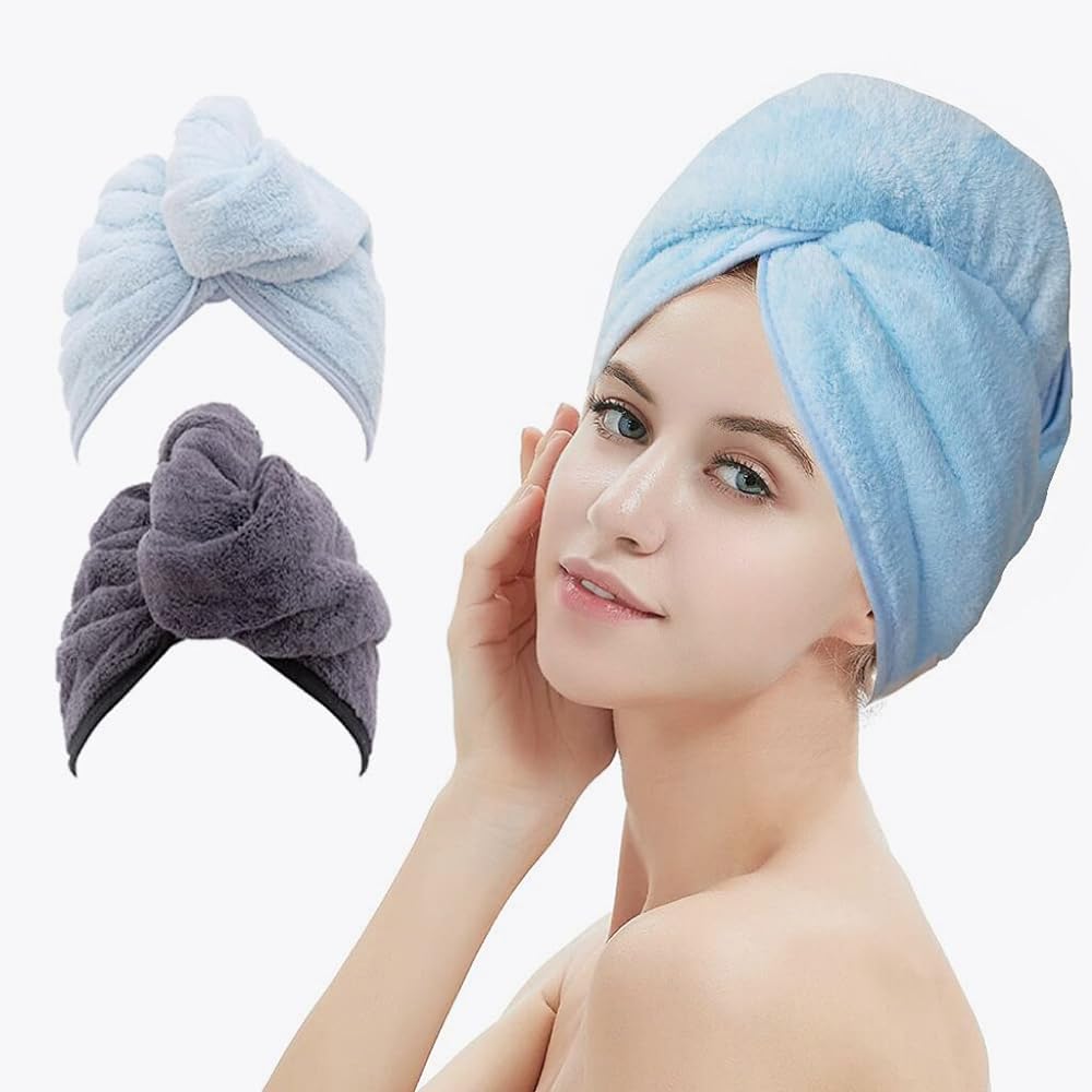 M-bestl Microfiber Hair Towel Wrap to Dry Short Hair Quickly (Pink&Gray)