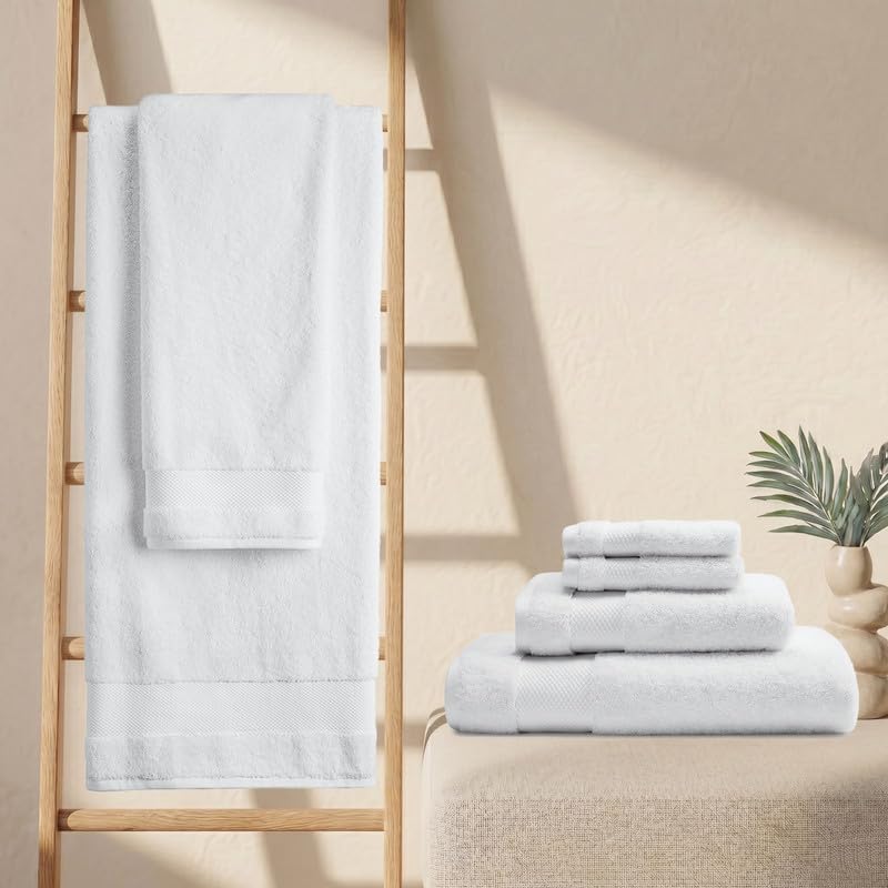 BIOWEAVES 100% Organic Cotton 700 GSM Plush Bath Towels 30" x 58" GOTS Certified - White, Pack of 2