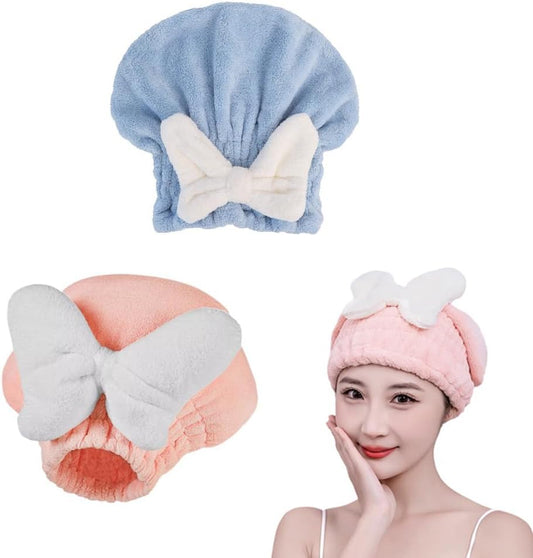 2 Pack Hair Drying Caps Microfiber Hair Towel Wrap Super Absorbent Quick Dry Turban Wet Head Hair Drying Wraps for Bathing Bath Girls Women Swim Beauty Post Shower Instead of Blow Dryers