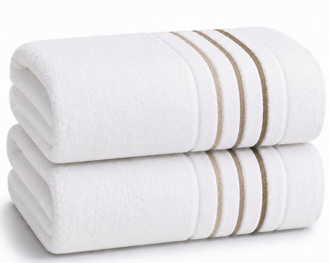 Bath Towels Set for Bathroom – Luxury 6-Piece Cotton Towels, Soft Absorbent & Quick Dry, 600 GSM Bath Towels for Bathroom, Hotel Spa Quality (White/Grey, 6- Bath Towel Set)