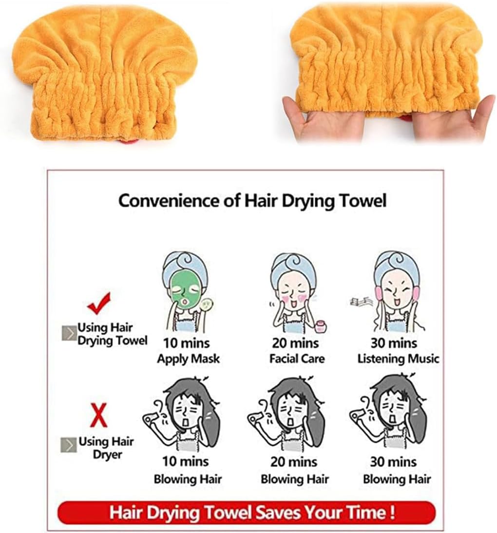 New Super Absorbent Hair Towel Wrap for Wet Hair, Microfiber Super Absorbent Hair Towel Wrap, Soft Absorbent Quick Drying Cap with Bow-Knot, Make Your Hair Smoother and shinier (2Pcs-A)
