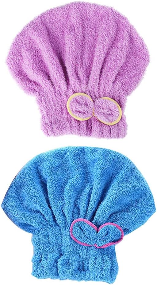 2 Pcs Microfiber Hair Drying Towels, Ultra Absorbent Cap Bowknot Turban for Women Adults or Girls, Multicolour